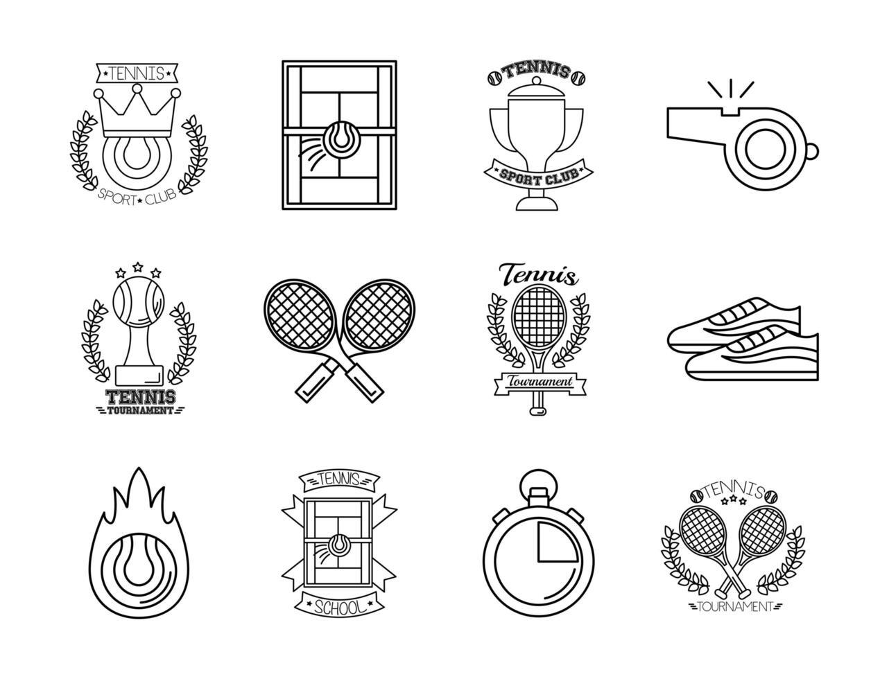 bundle of twelve sport tennis set icons vector