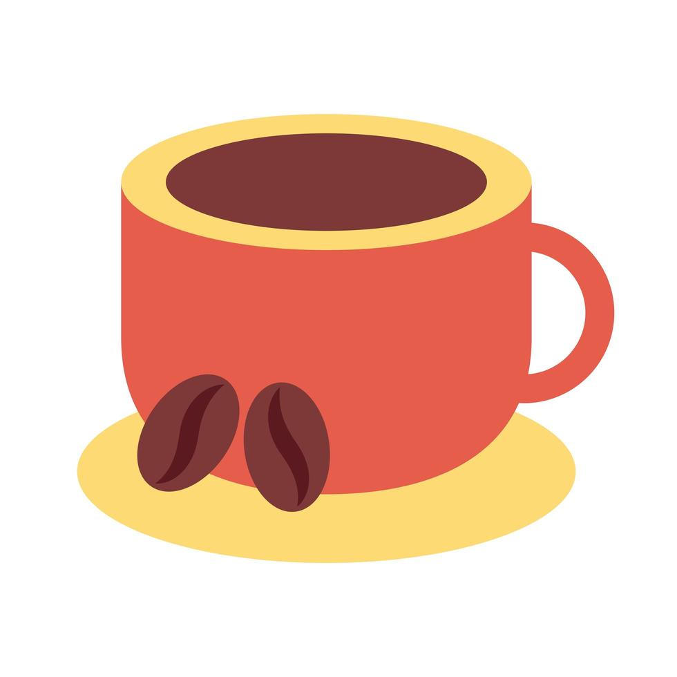 icono de estilo plano de taza de café y granos vector