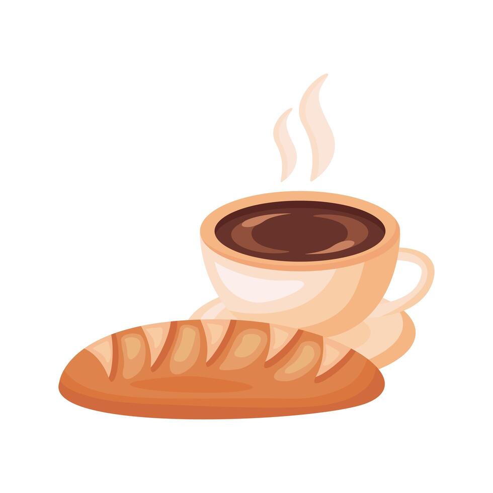 coffee cup drink with bread detailed style vector