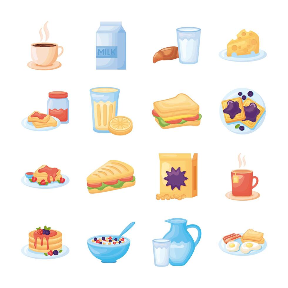 paquete de iconos de conjunto de alimentos de desayuno vector