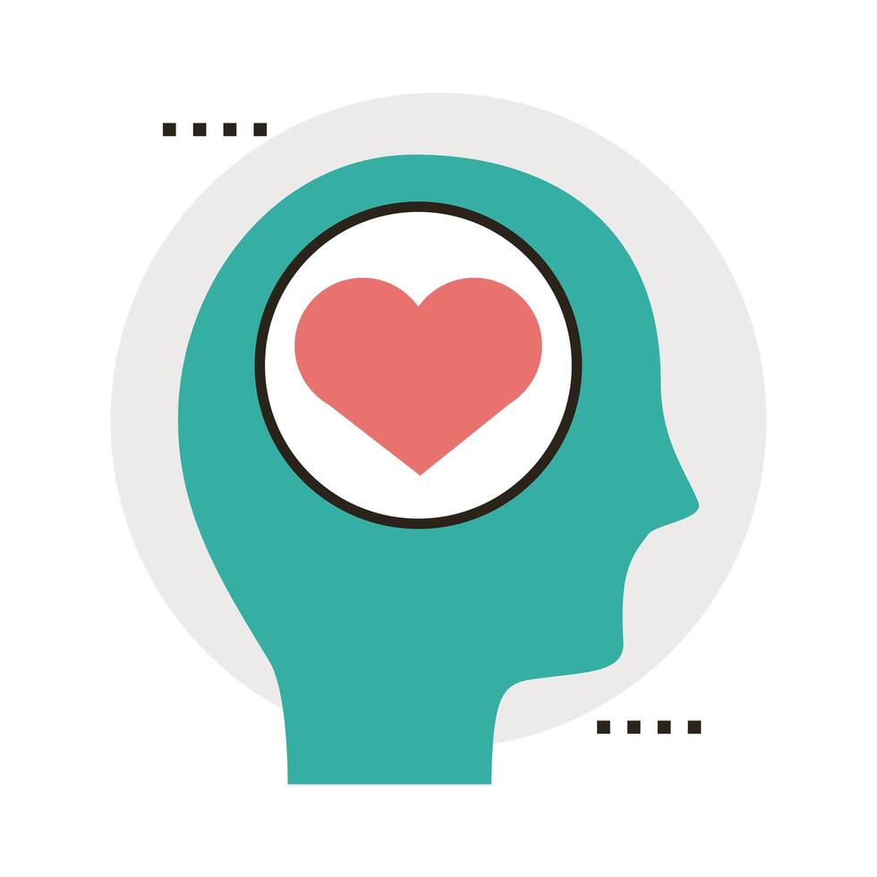 head human profile with heart line and fill style icon vector