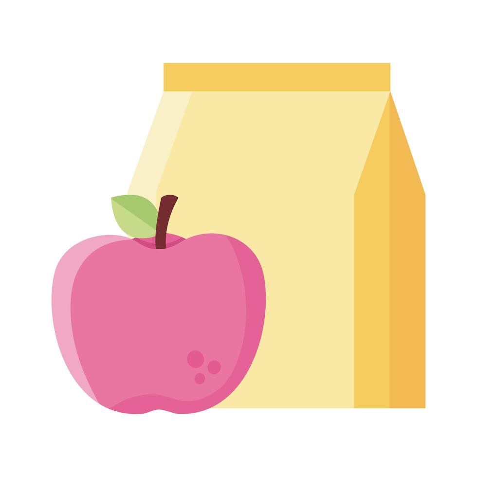 apple fruit with food bag flat style icon vector