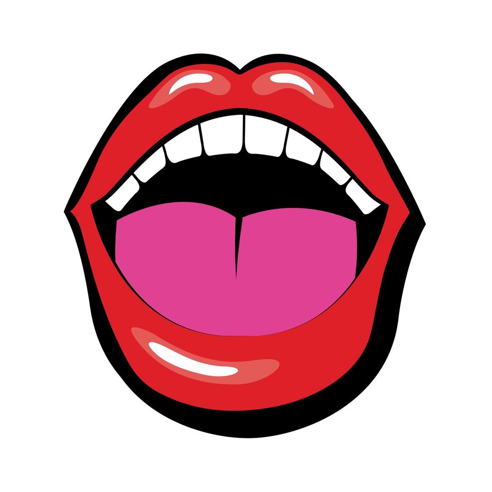Pop art mouth with tongue and teeth fill style vector