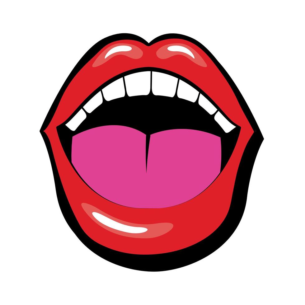 Pop art mouth with tongue and teeth fill style vector