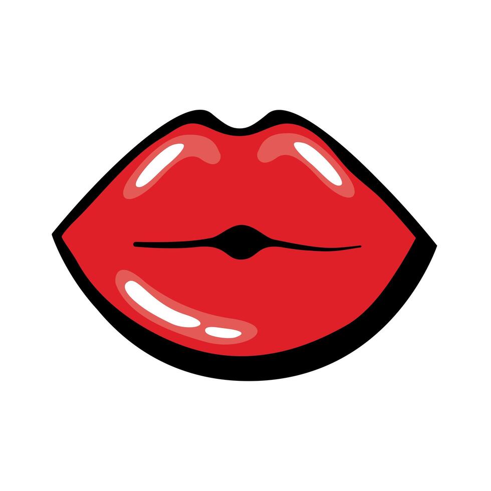 Pop art mouth closed kissing fill style icon vector
