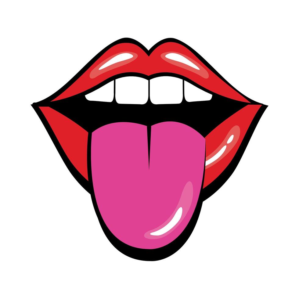 Pop art mouth with tongue out fill style vector