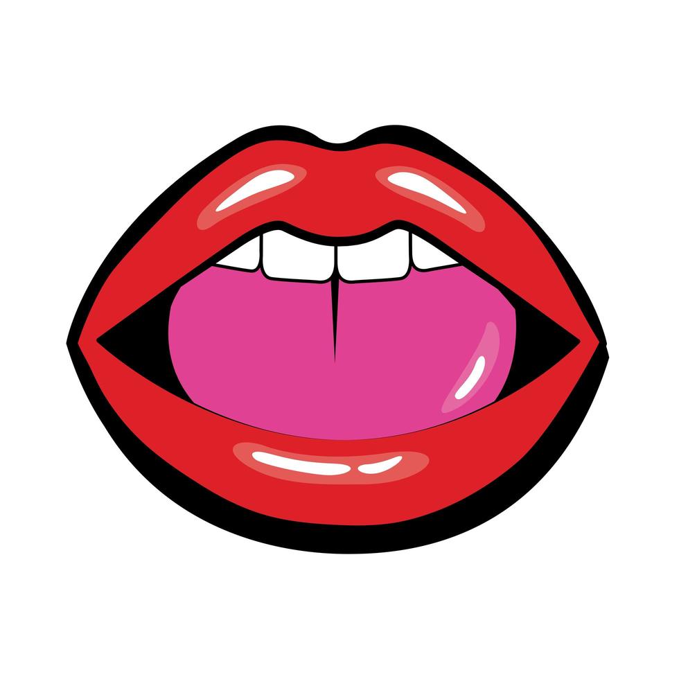 Pop art mouth with tongue and teeth fill style vector