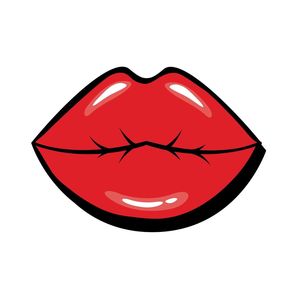 Pop art mouth closed kissing fill style icon vector