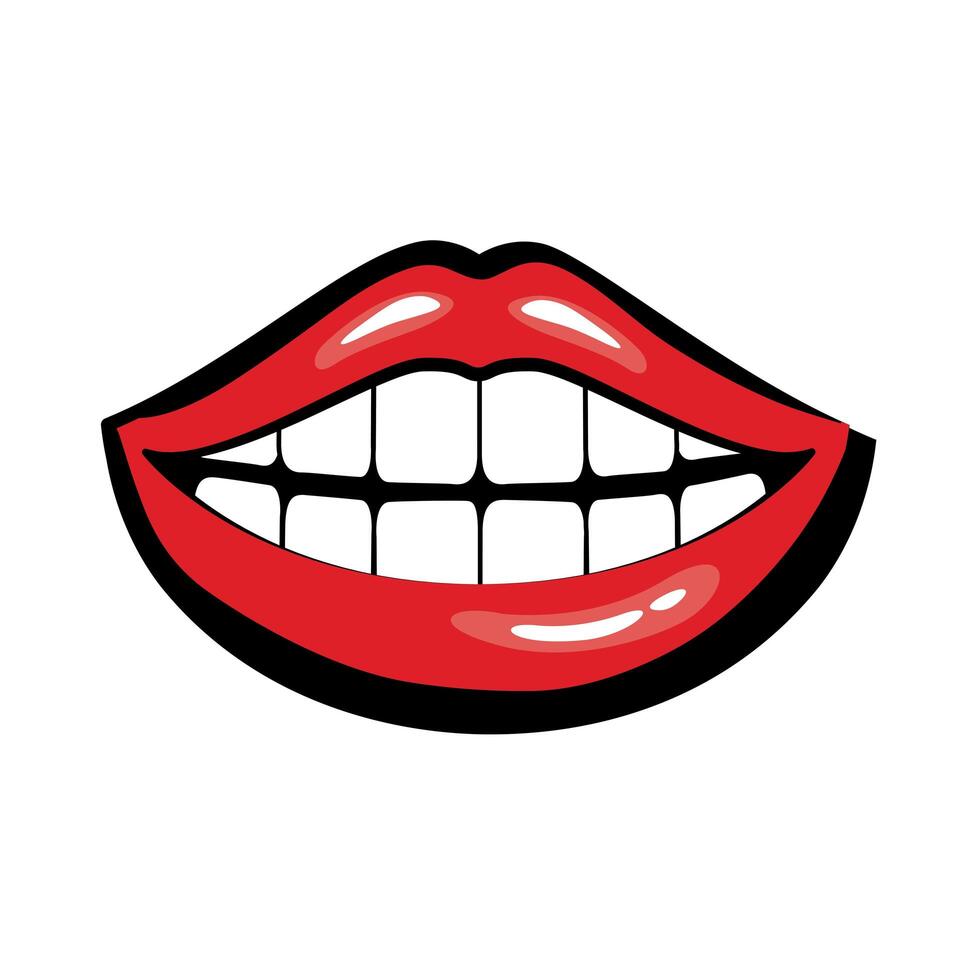 Pop art smiling mouth fill style icon vector