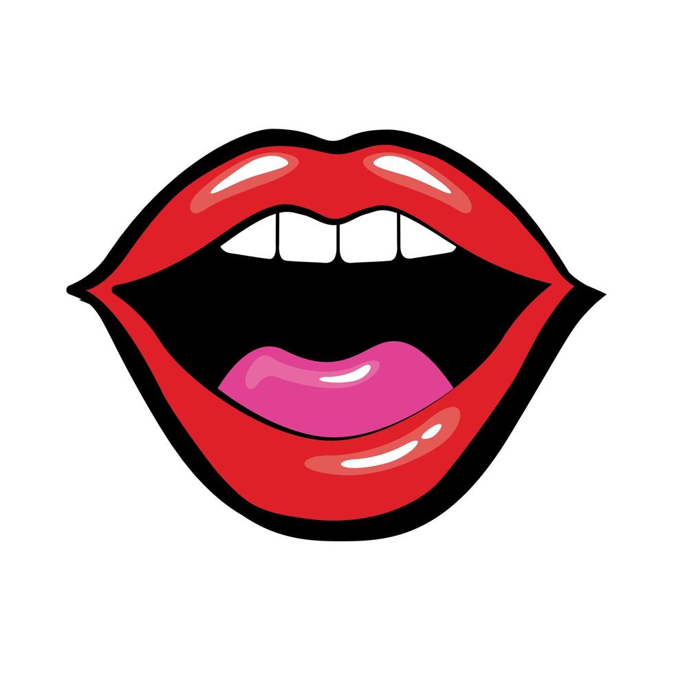 Pop art mouth with tongue and teeth fill style vector