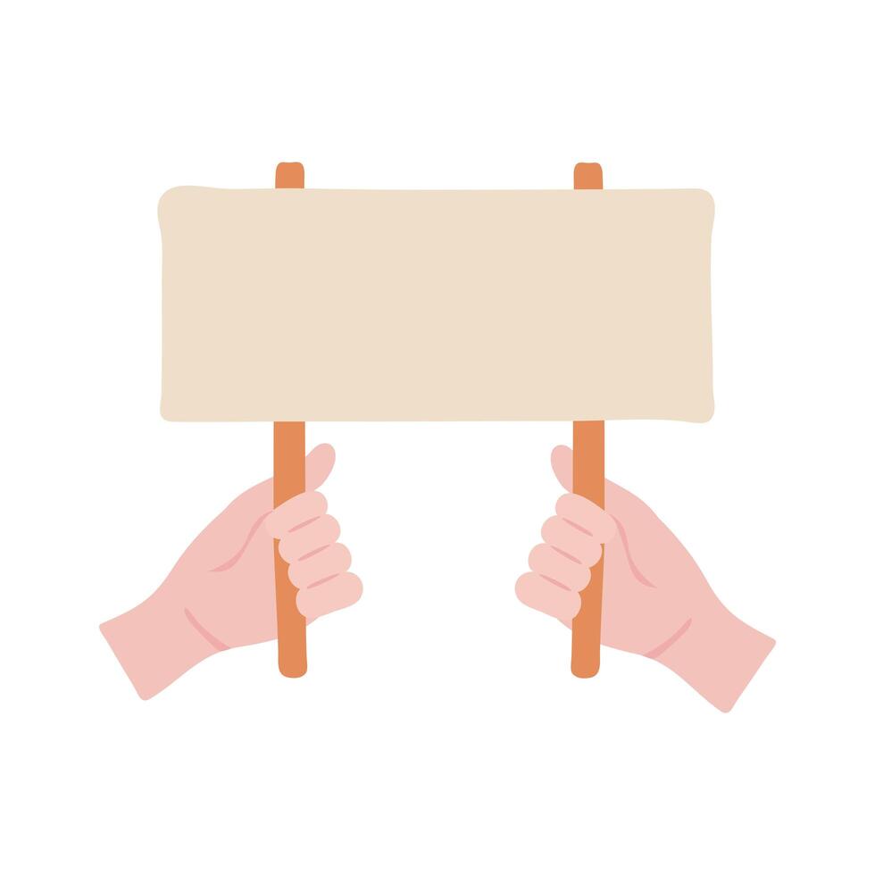 hands human protesting with banner flat style icon vector