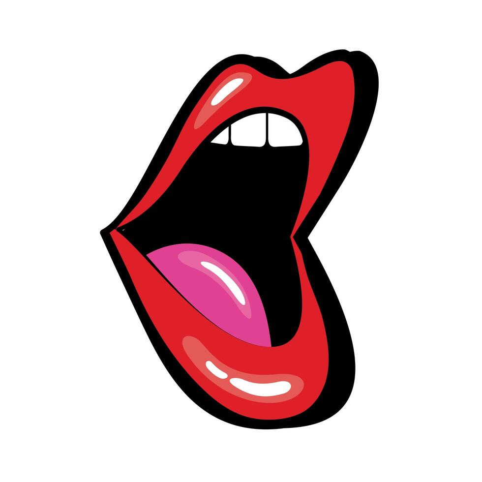 Pop art mouth open fill style vector