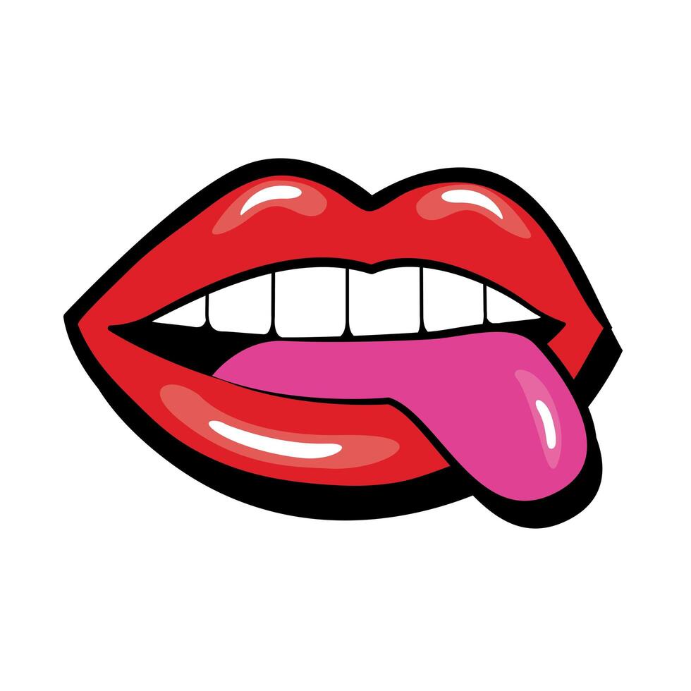 Pop art mouth with tongue out fill style vector