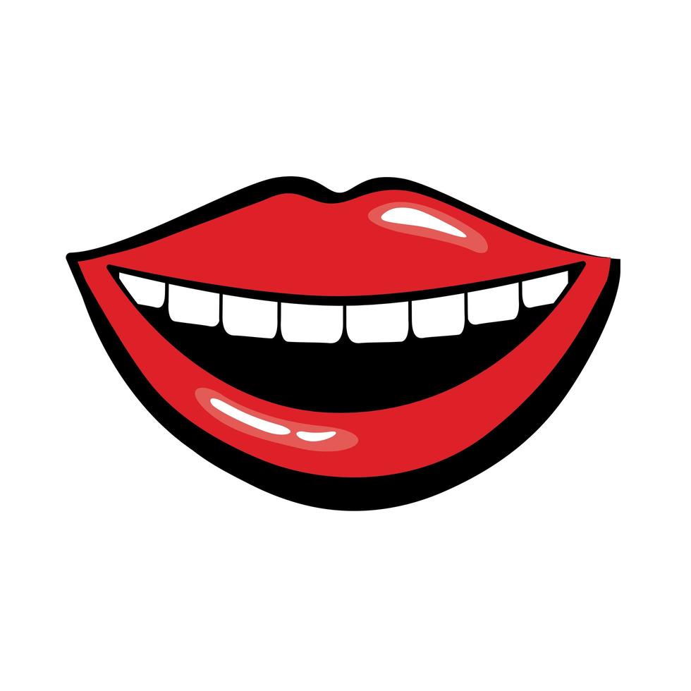 icono de estilo de relleno de boca sonriente de arte pop vector