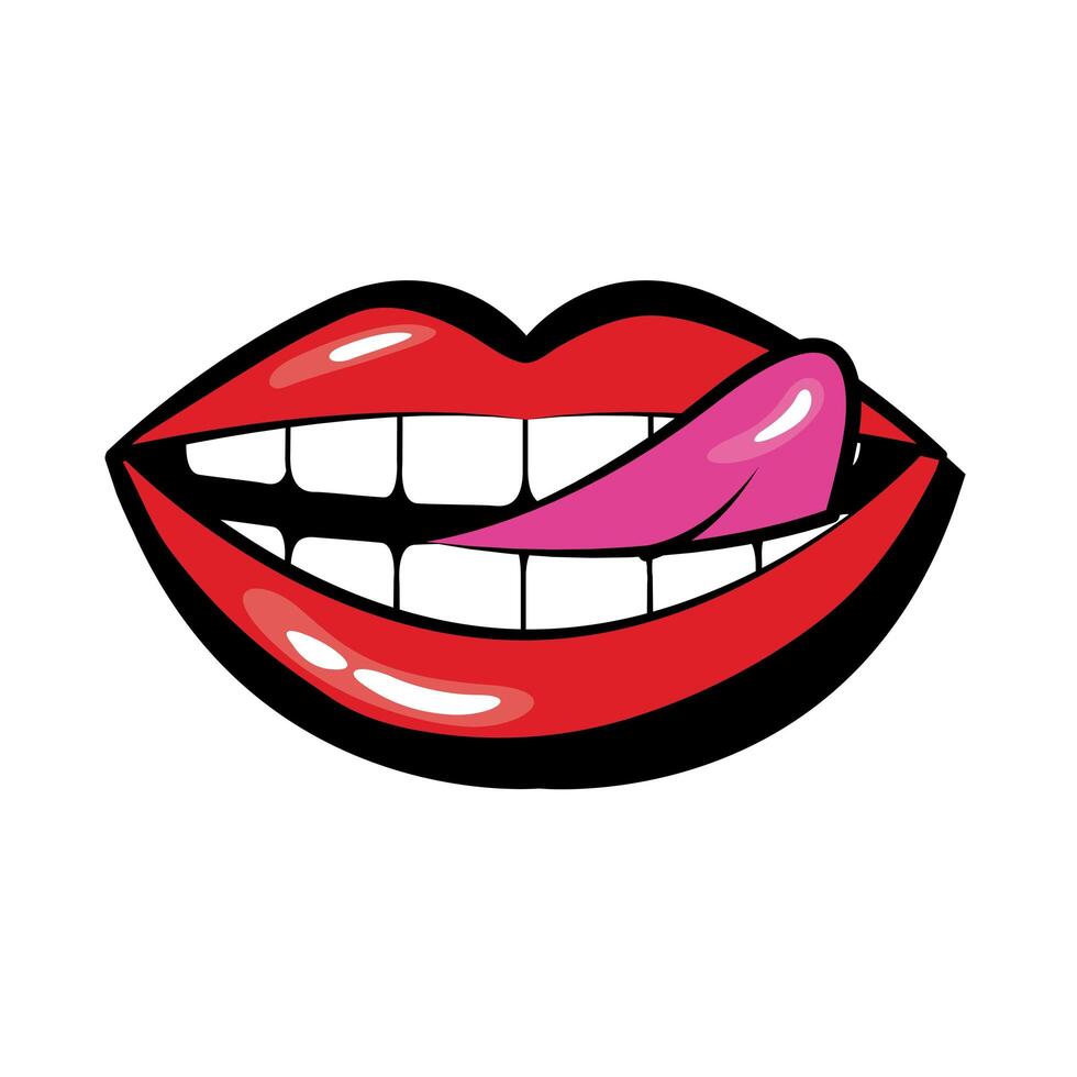 Pop art mouth licking sensually the lips fill style icon 2477863 Vector