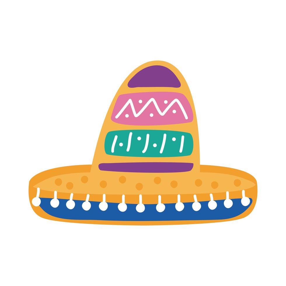 icono de estilo plano de sombrero mexicano tradicional vector
