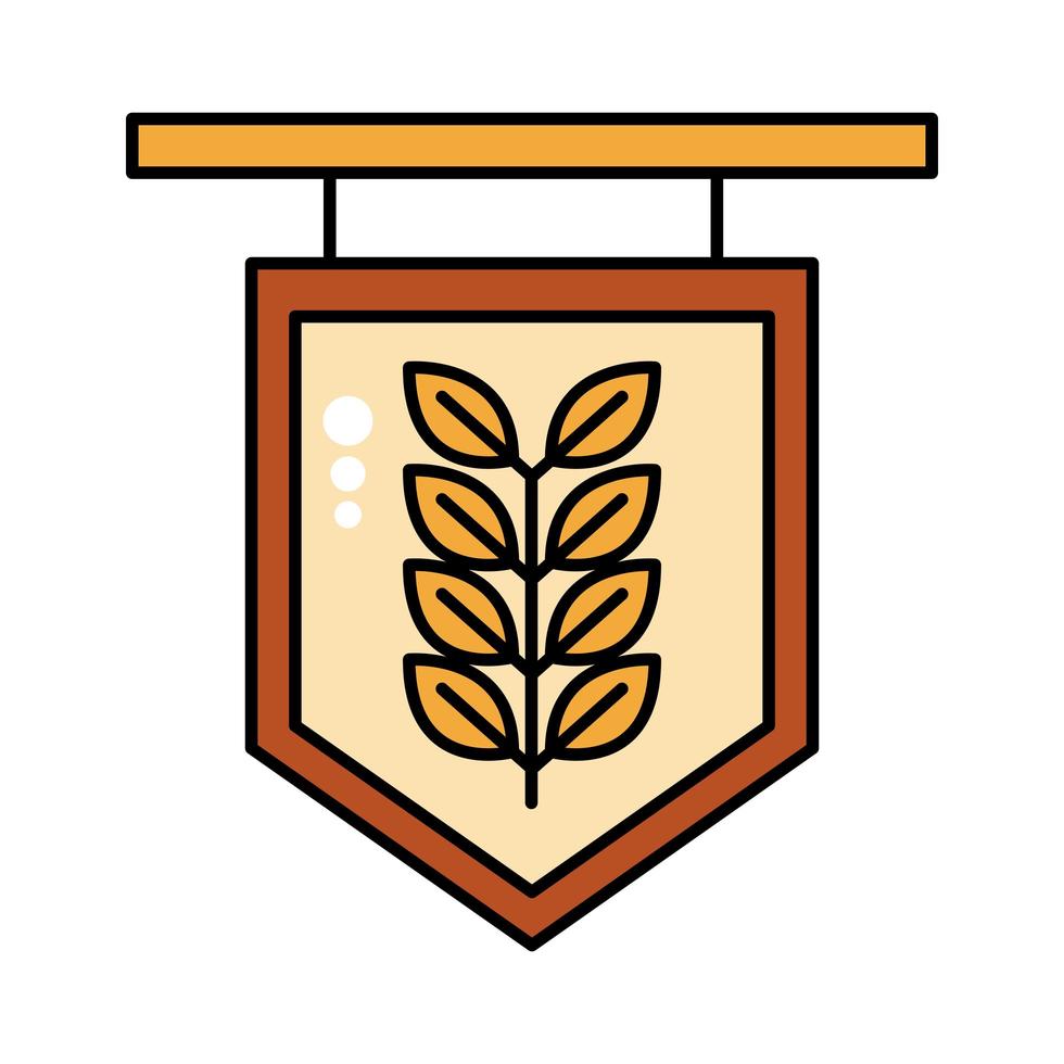 label with barley branch oktoberfest line and fill style icon vector