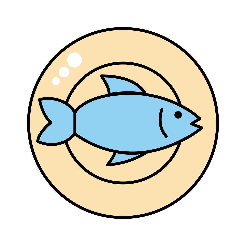 plato con línea de pescado y marisco e icono de estilo de relleno vector