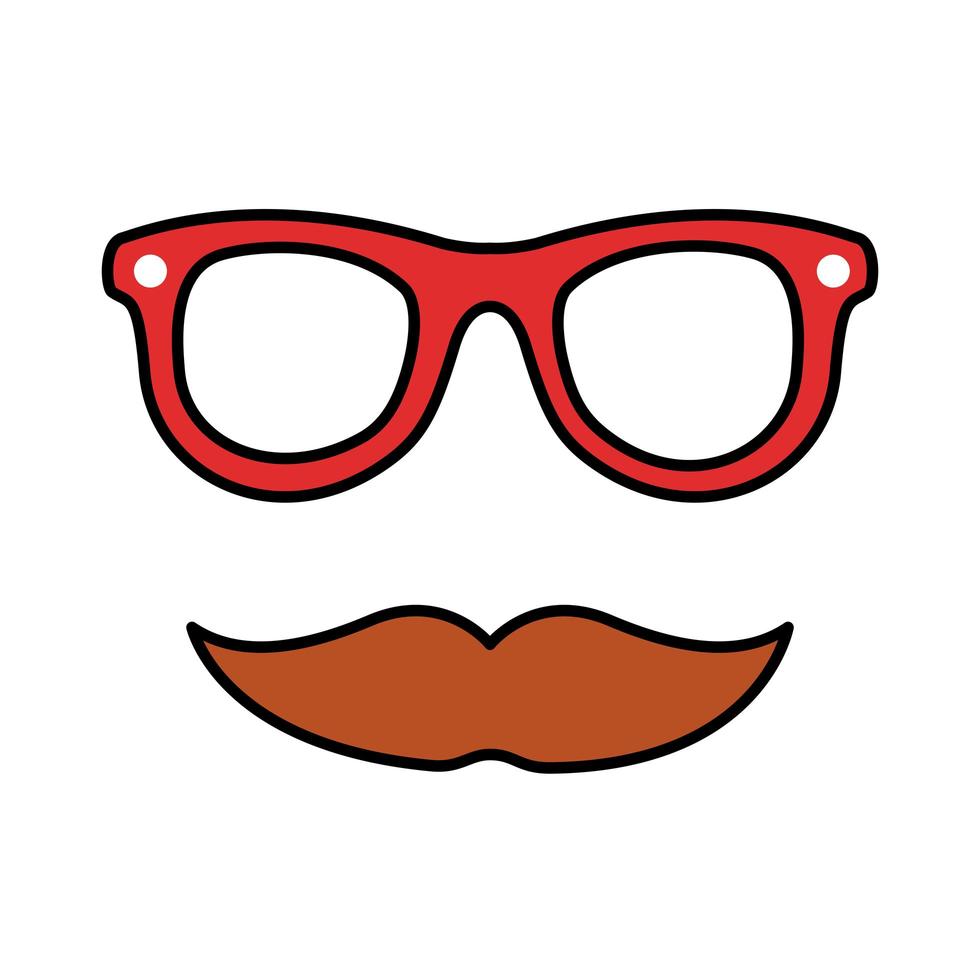 bigote y anteojos línea hipster e icono de estilo de relleno vector