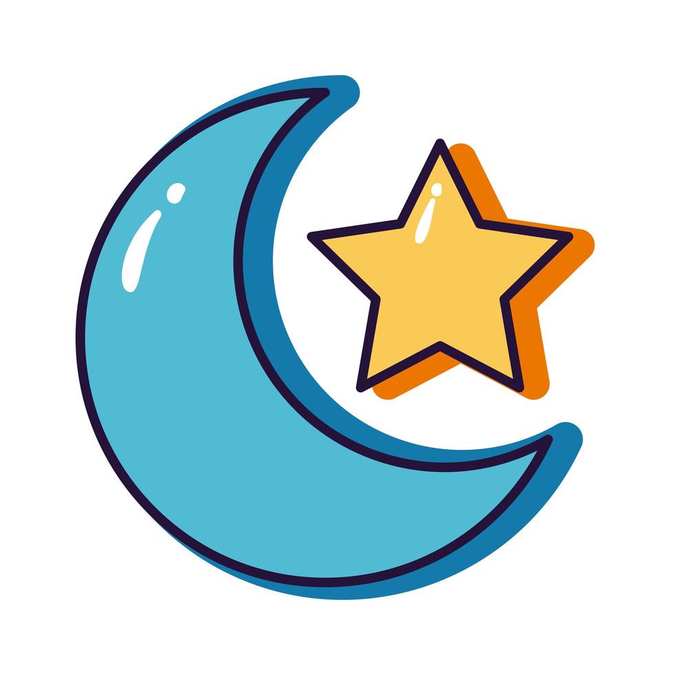 star and moon crescent slang line and fill style icon vector