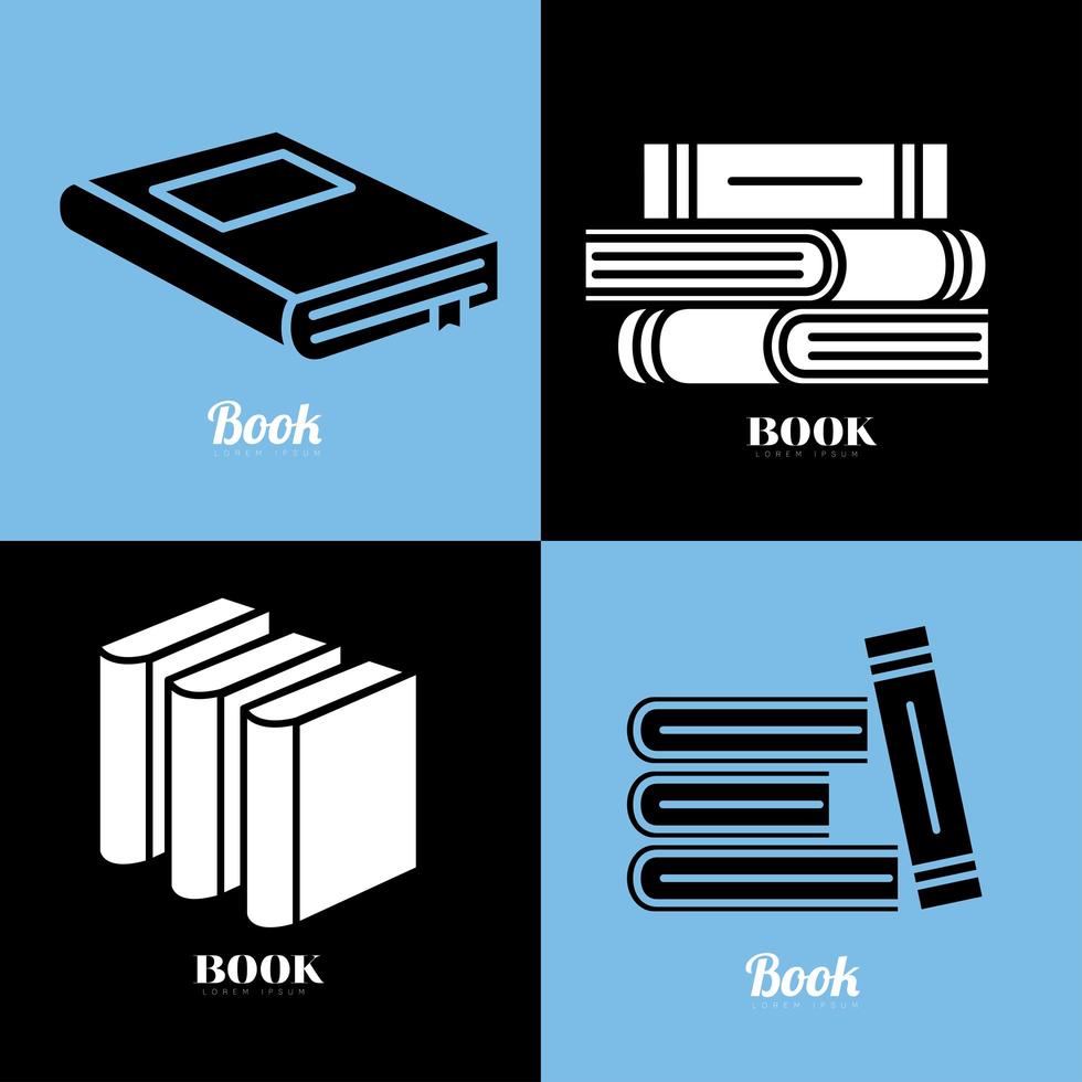 libros, silueta, estilo, símbolo, conjunto, vector, diseño vector