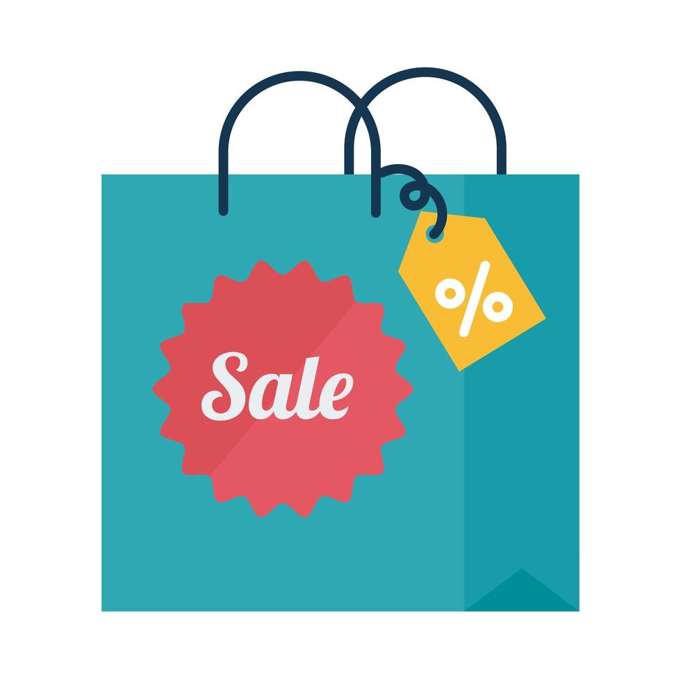 Digital marketing bag with sale seal stamp flat style icon vector design