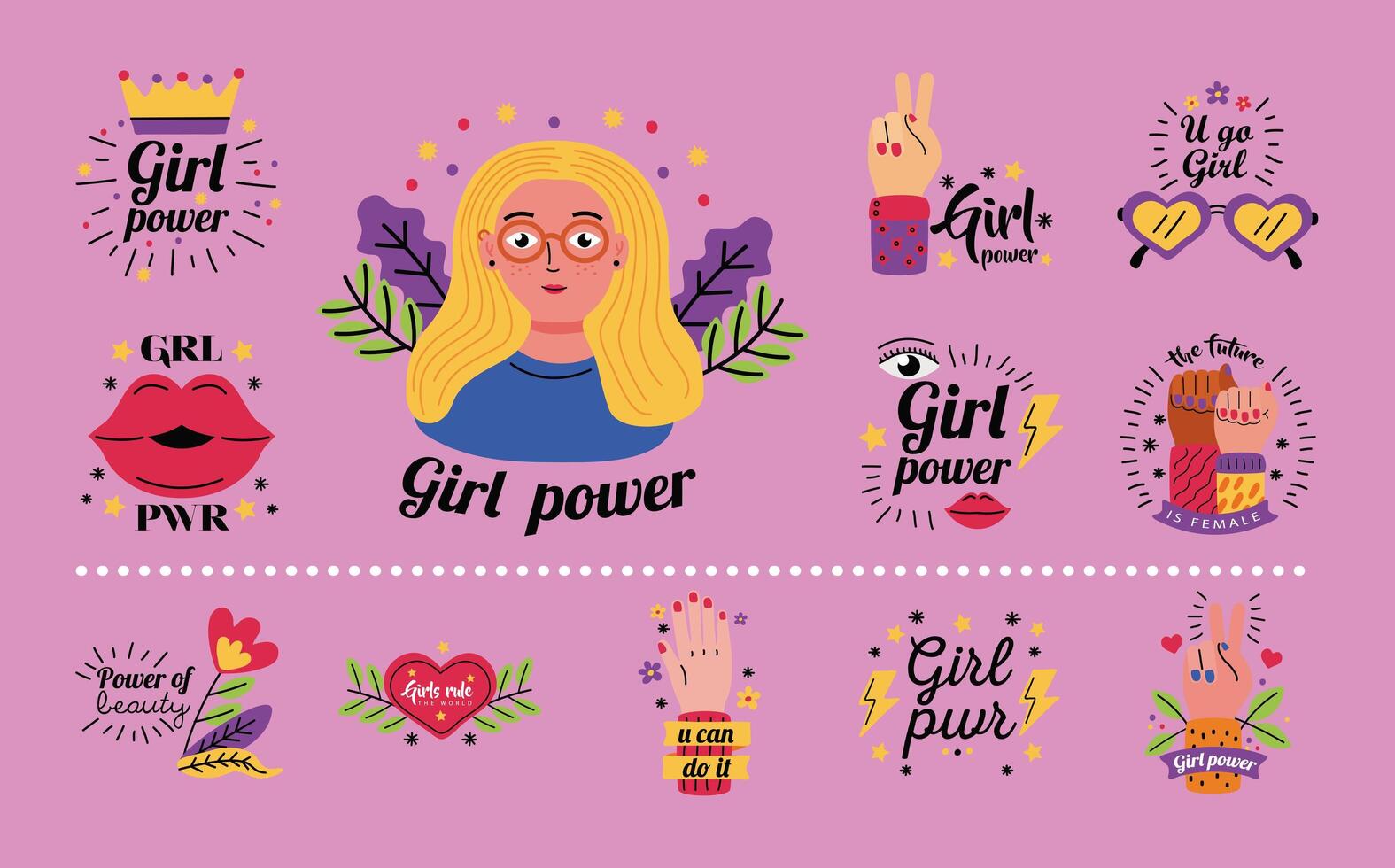 Girl power icon collection vector design