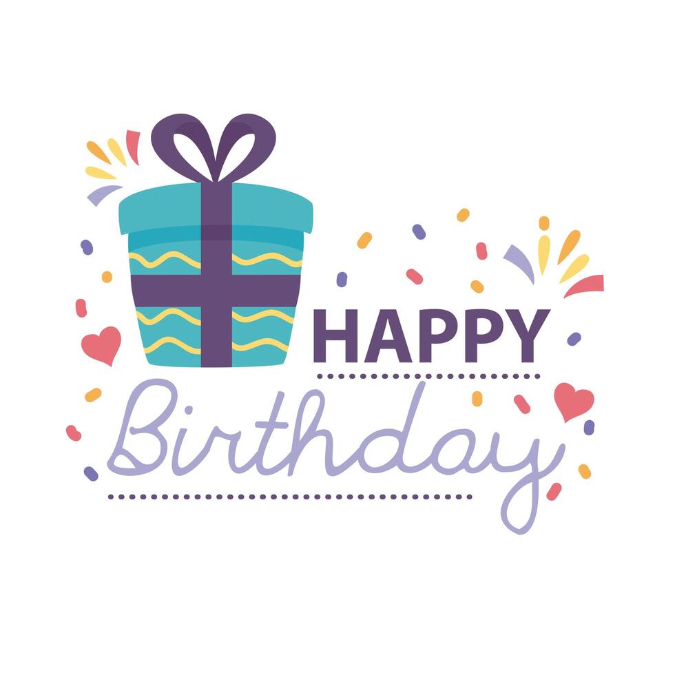 happy birthday badge with gift box on white background vector