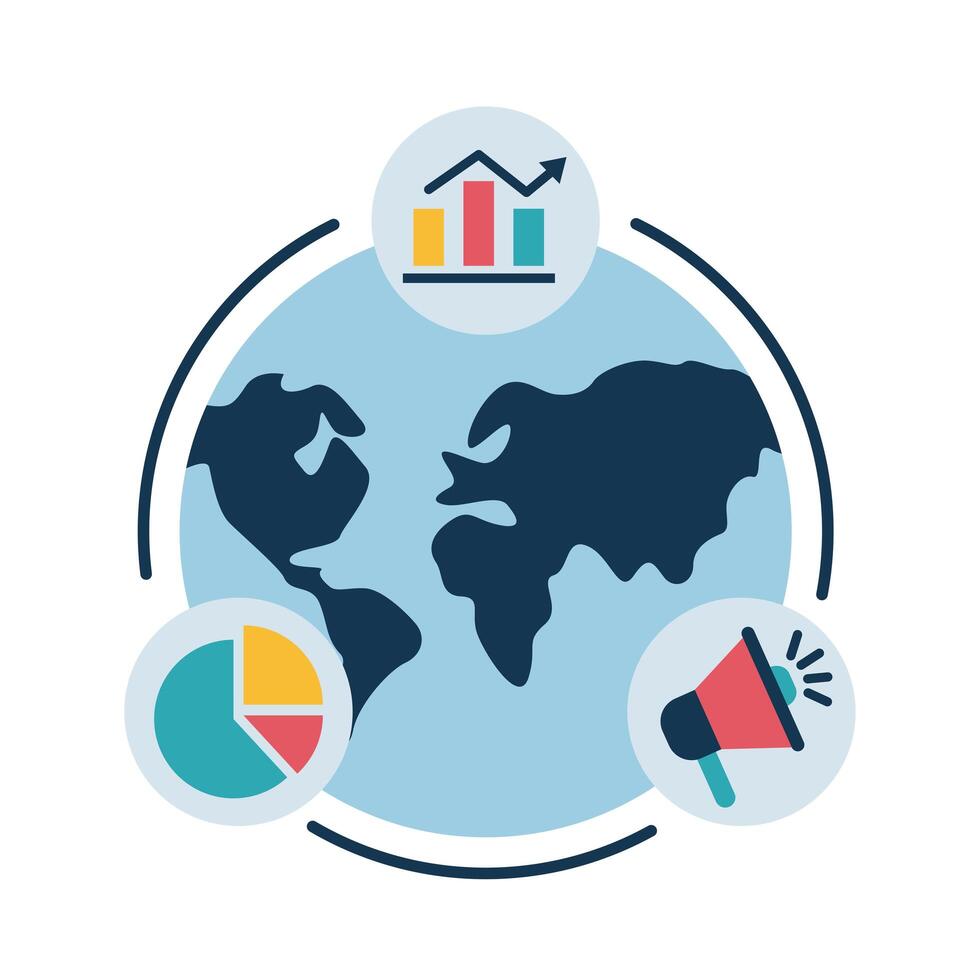 Digital marketing world with flat style icon set vector design