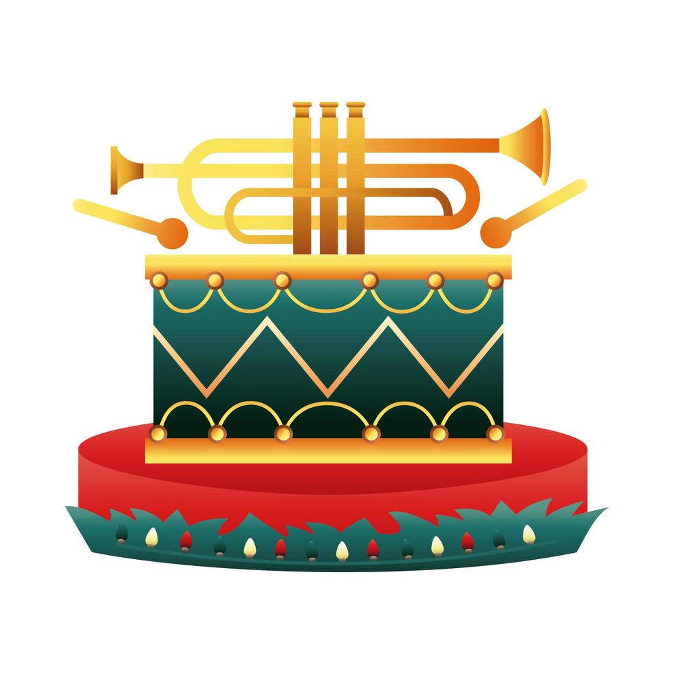drum and trumpet christmas instruments vector