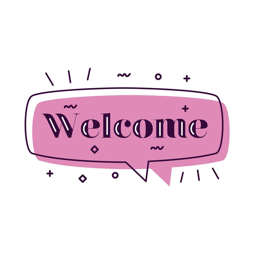 welcome label lettering in pink speech bubble vector
