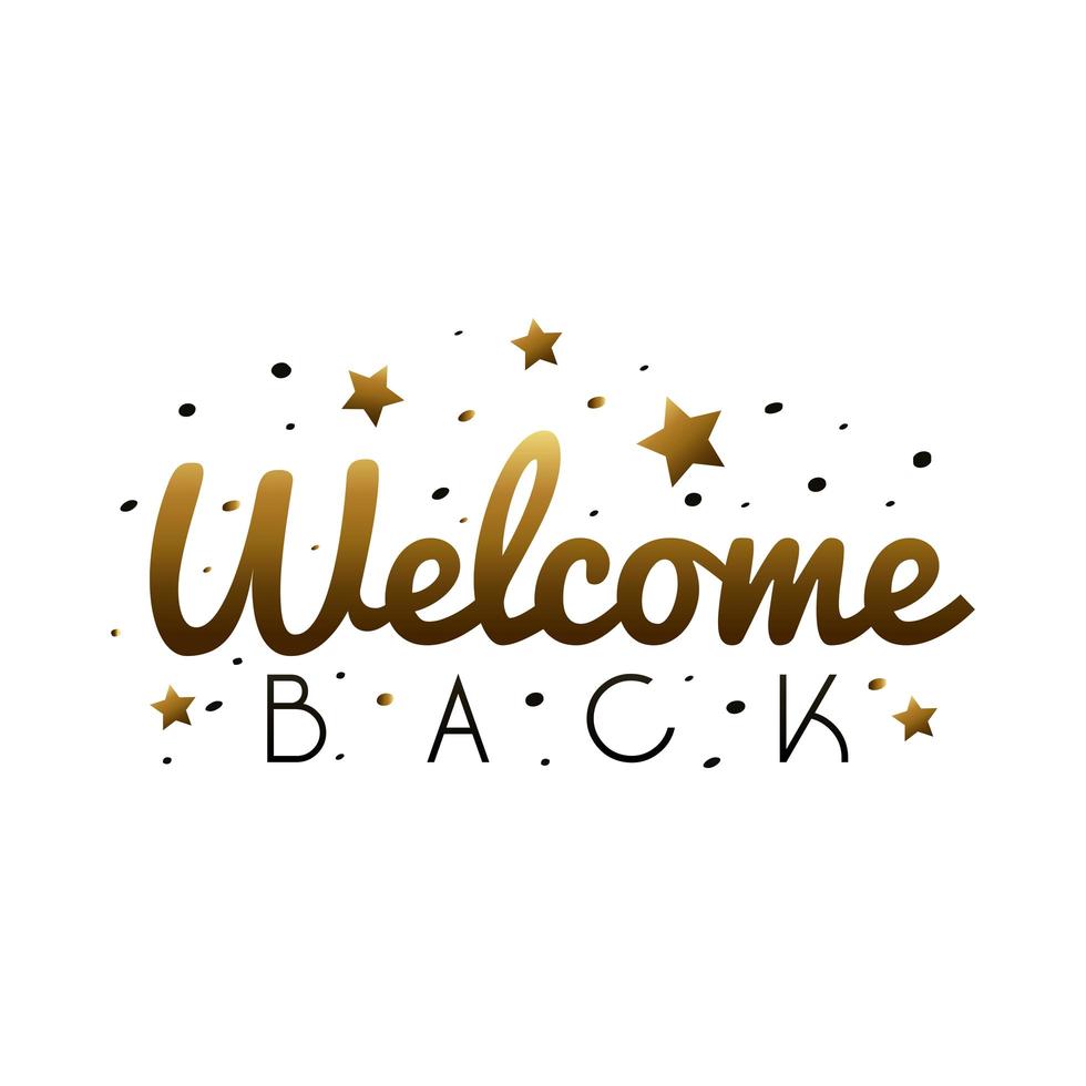 welcome label lettering with golden letters and stars vector