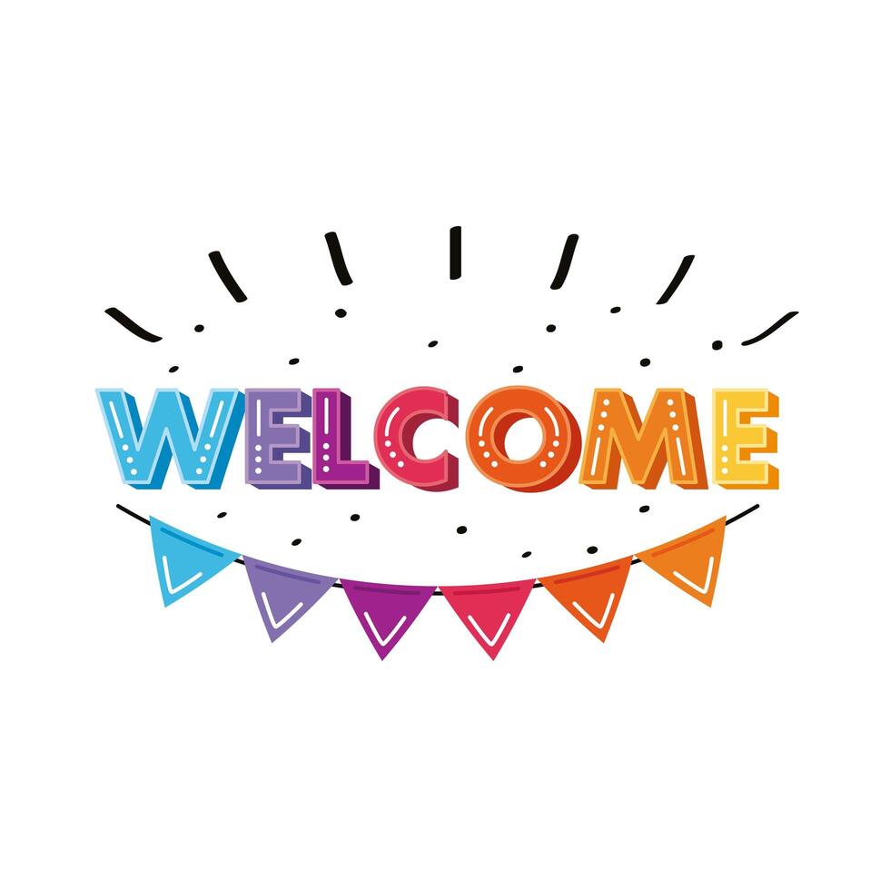 welcome label lettering with garlands hanging vector