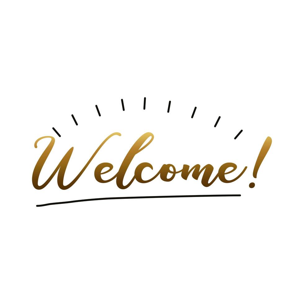 welcome label lettering with golden letters vector