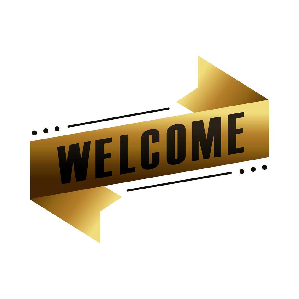 welcome label lettering in golden ribbon frame vector