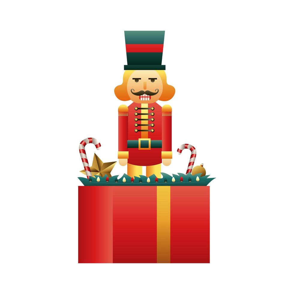 nut cracker soldier christmas toy in giftbox vector