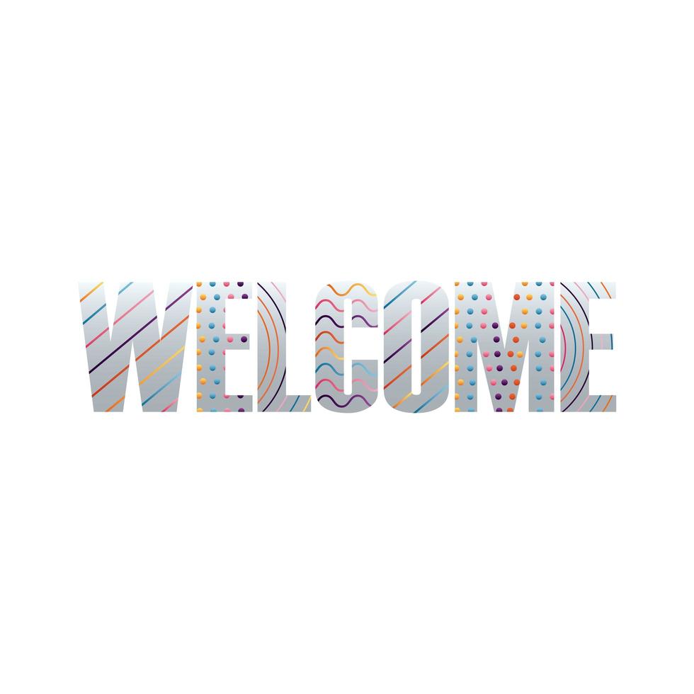 Letras de etiquetas de bienvenida con líneas de colores. vector