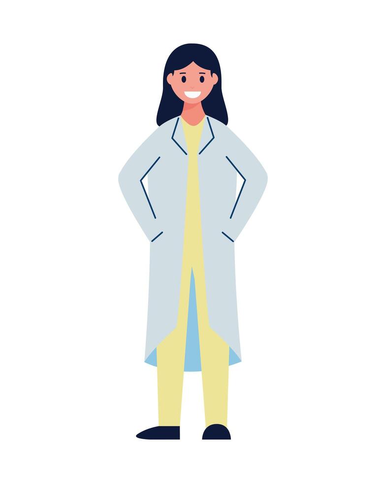 mujer, doctor, trabajador, avatar, carácter, plano, estilo vector