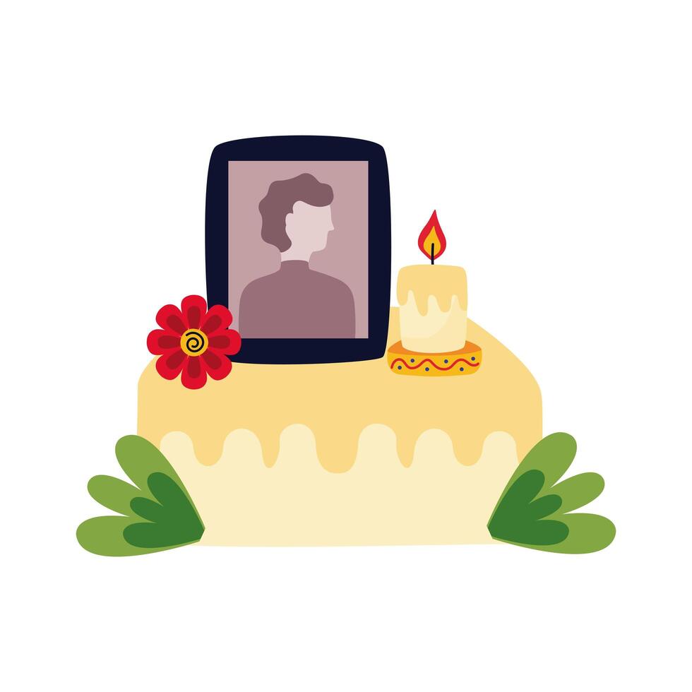 altar mexicano del día de muertos con imagen de hombre estilo plano vector