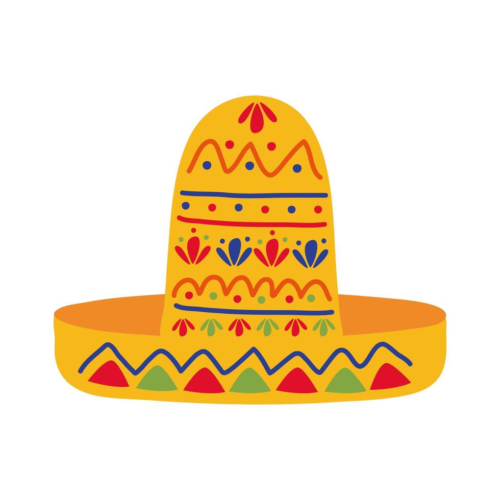 icono de estilo plano de sombrero mexicano tradicional vector