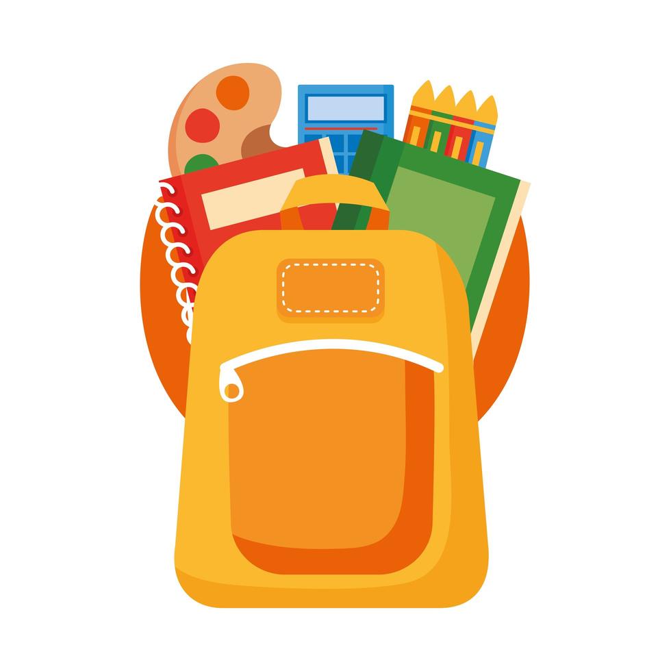 bolso de escuela y útiles escolares icono de estilo plano vector