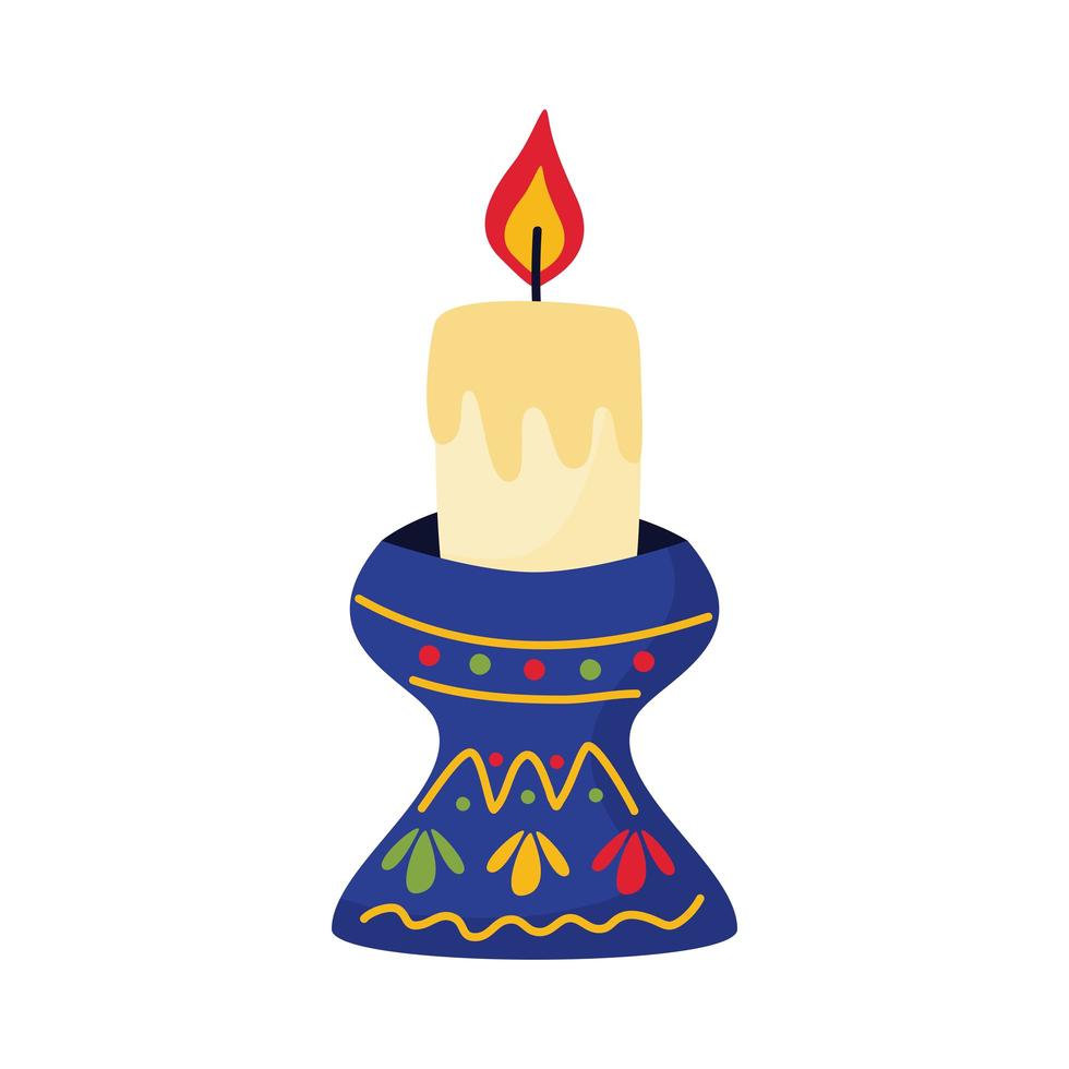 llama de fuego de vela en candelabro icono de estilo plano mexicano vector