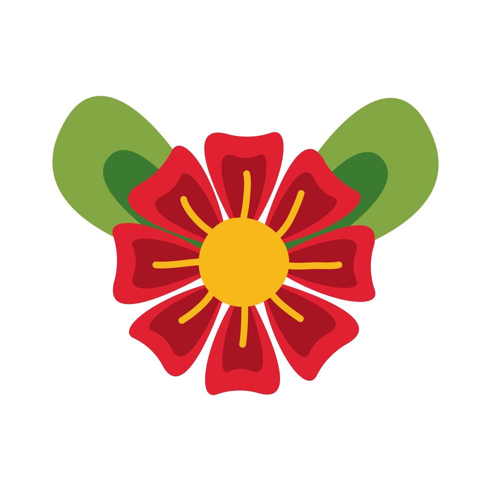 hermoso icono de estilo plano de jardín de flores y hojas rojas vector