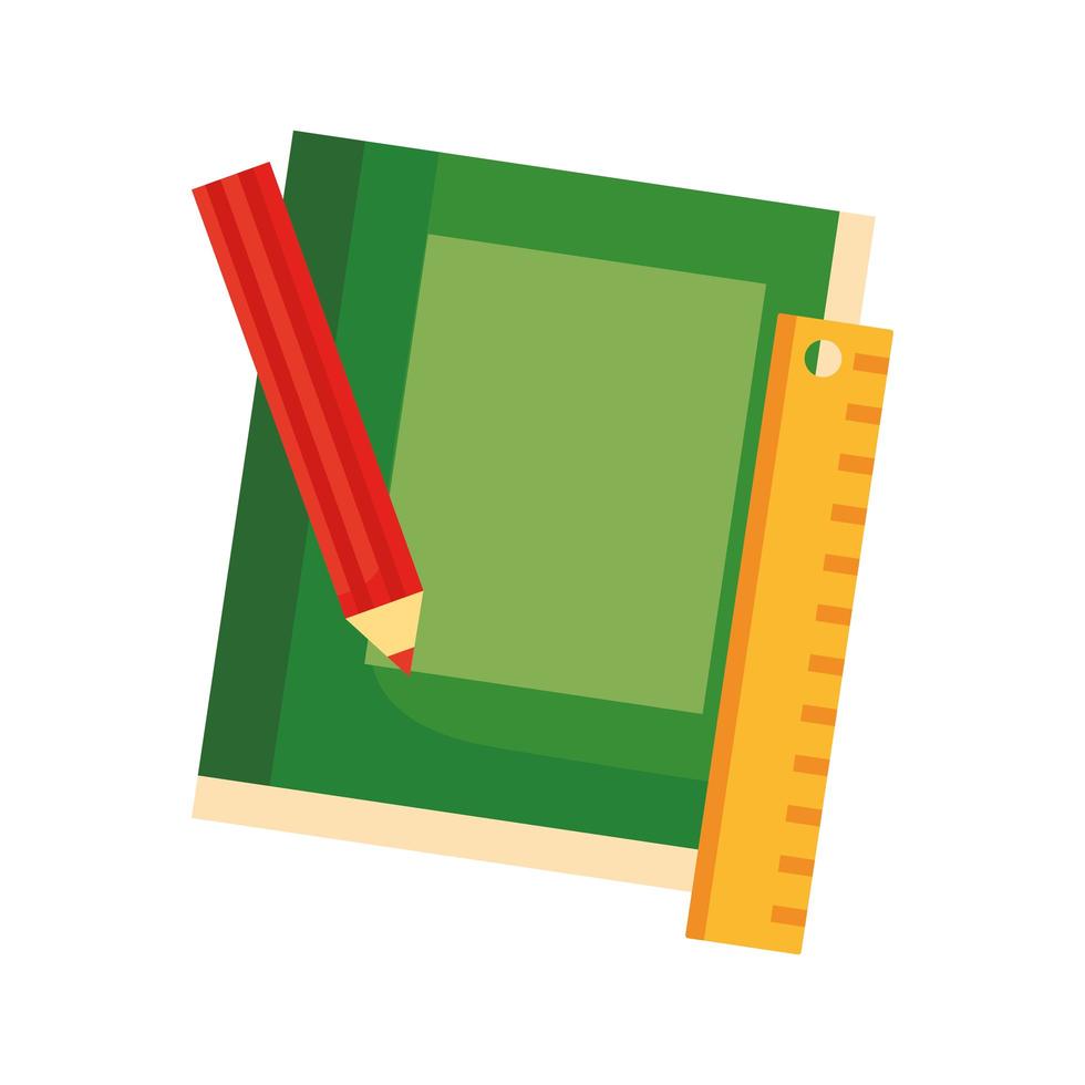 escuela de libros de texto con regla y lápiz de color icono de estilo plano vector