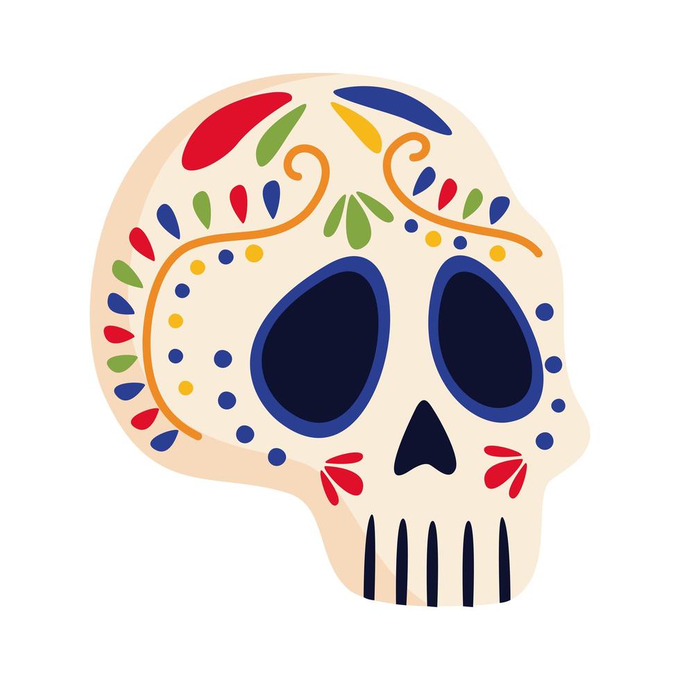 traditional mexican skull head flat style vector