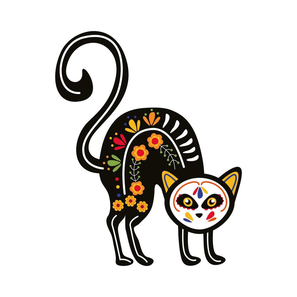 cat with mexican culture decoration flat style icon vector