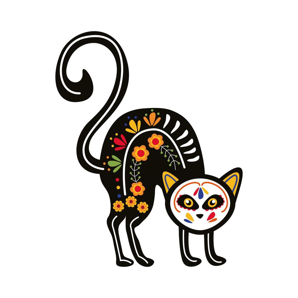 gato con icono de estilo plano de decoración de cultura mexicana vector