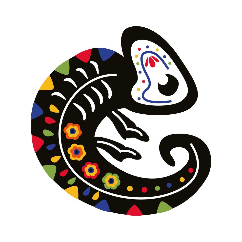 chameleon with mexican culture decoration flat style icon vector