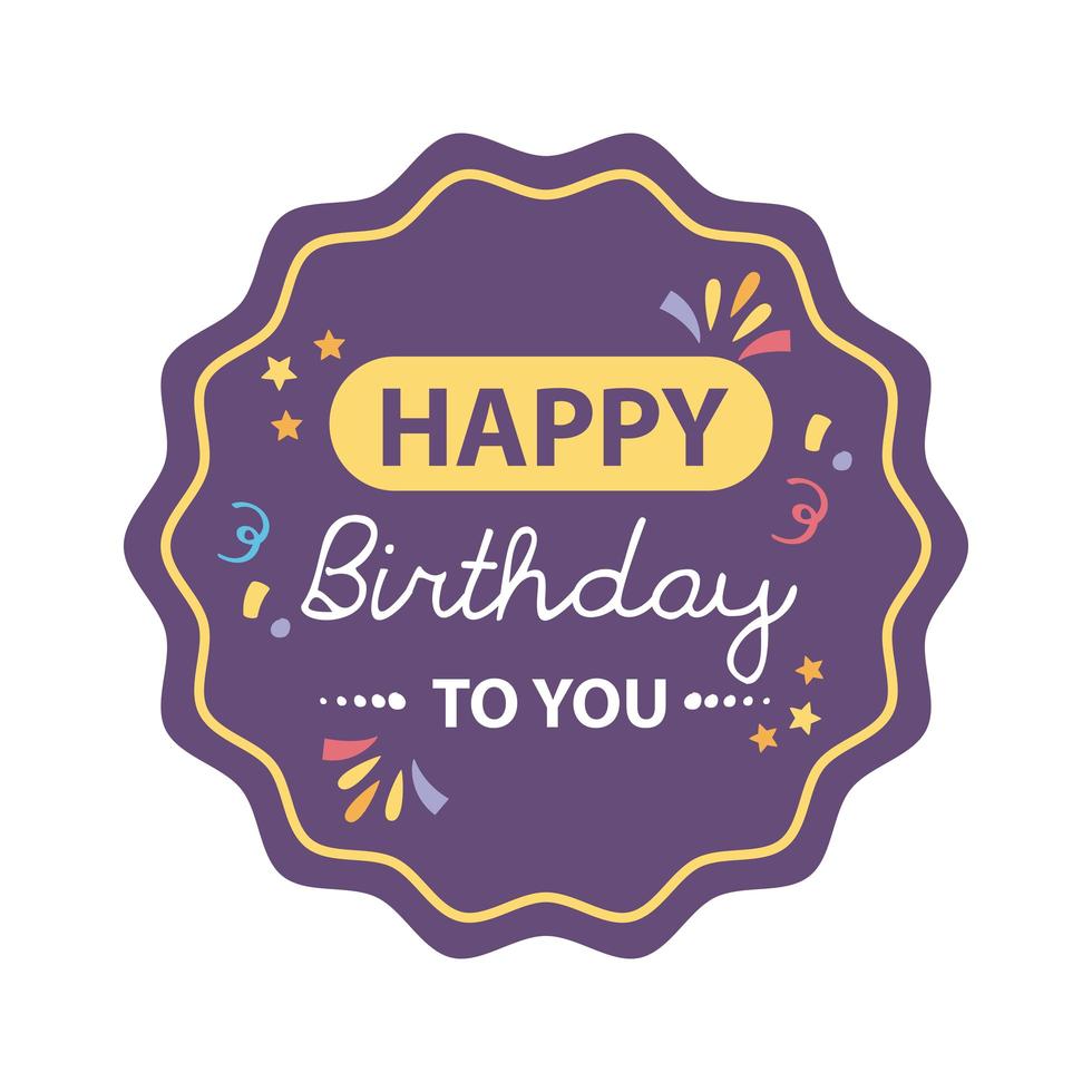 happy birthday badge purple with decoration vector