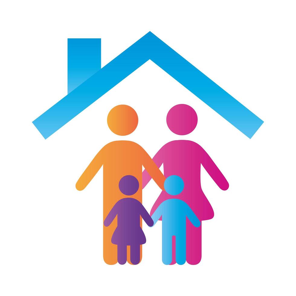 parents couple and children figures in house degradient style icon vector